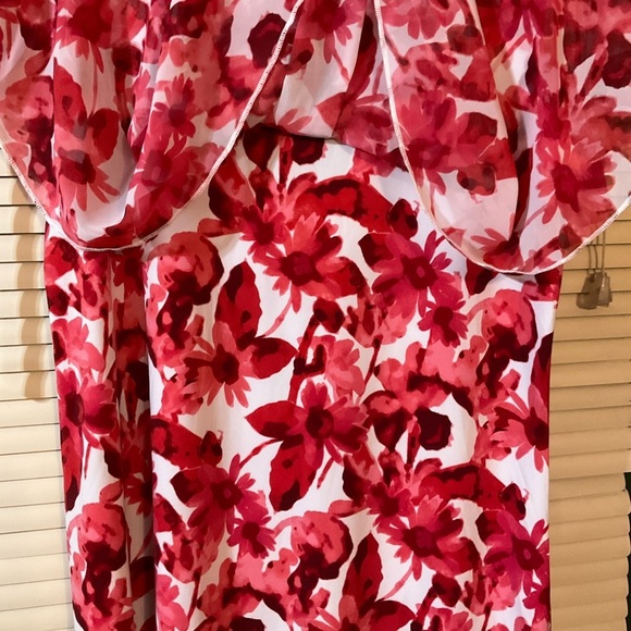 Adele & May Top Blouse Pink Burgundy Floral White Large Sleeveless Cape Collar - Picture 6 of 10